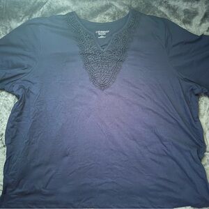 Catherine’s Lace Trim Navy Easy Fit Tees Collection 5X